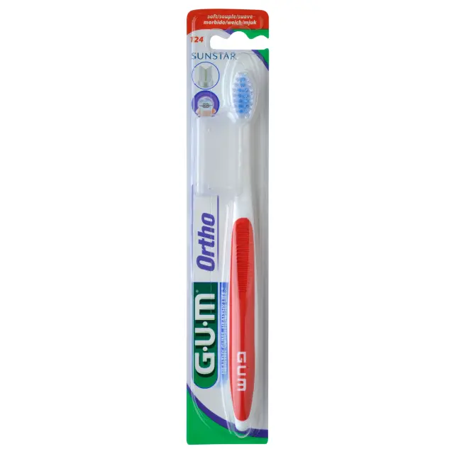 GUM Ortho 124 Ορθοδοντική Οδοντόβουρτσα Soft Κόκκινη, 1τμχ