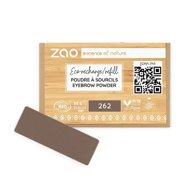 Zao Organic Eyebrow Powder Refill – Βιολογική σκιά φρυδιών (Ανταλλακτικό) - 262 Brown-Eyebrow Powder