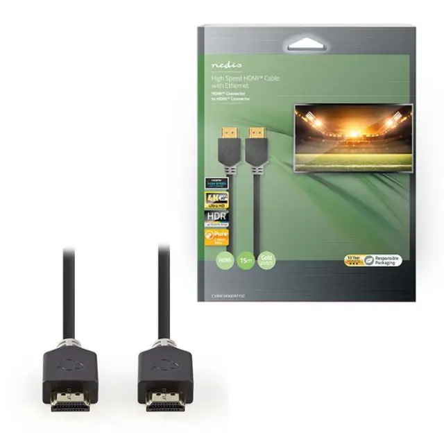 Καλώδιο High Speed HDMI with Ethernet, HDMI αρσ. - HDMI αρσ. 15m.