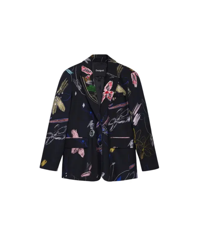 Desigual - Γυναικείο Βαμβακερό Σακάκι Μπλέιζερ Nina 26WWEW47-2000 Μαύρο/Πολύχρωμο