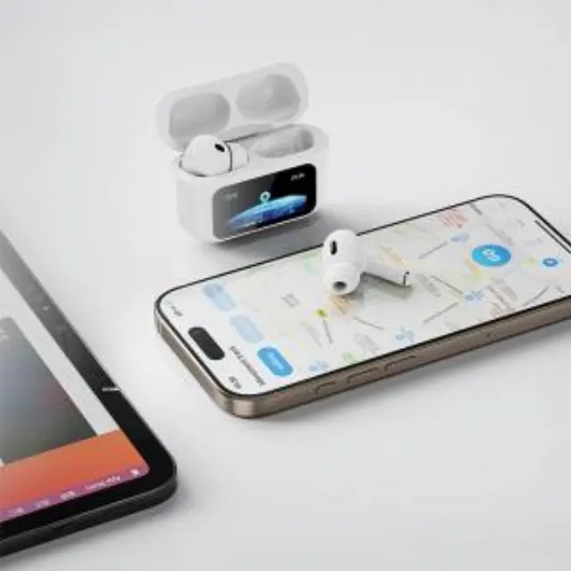 Bluetooth ακουστικά handsfree με θήκη ασύρματης φόρτισης, noise cancellation και οθόνη, σε λευκό χρώμα 3
