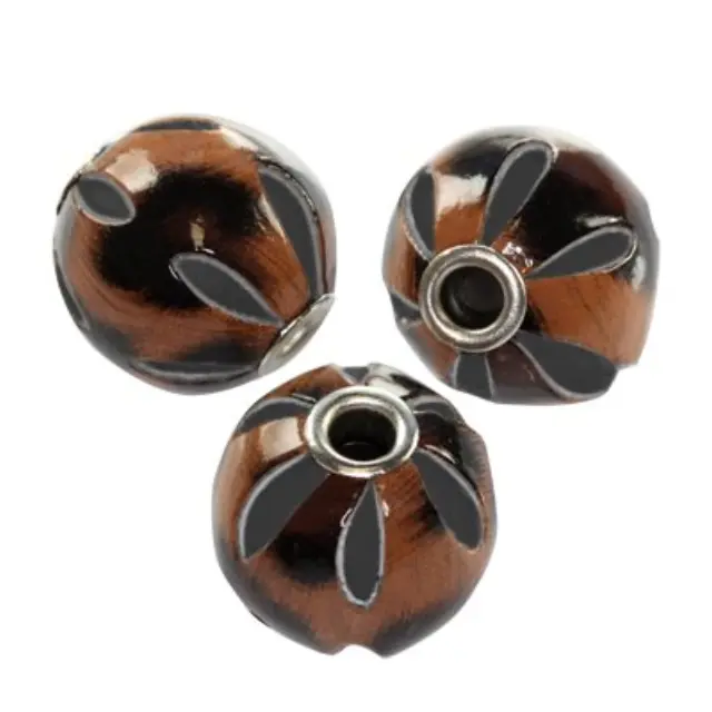 Χάντρα Δερμάτινη Round Toffee & Black Ø14mm - 5τεμ