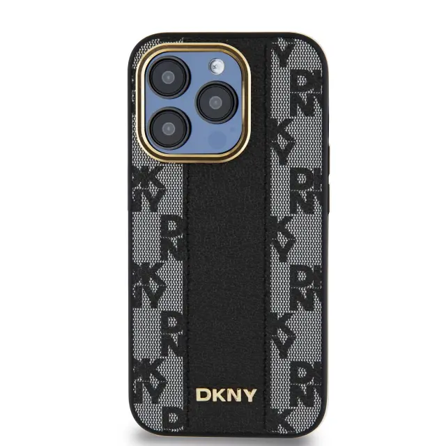 DKNY PU Leather Checkered Pattern Magsafe Case for iPhone 15 Pro Black 2
