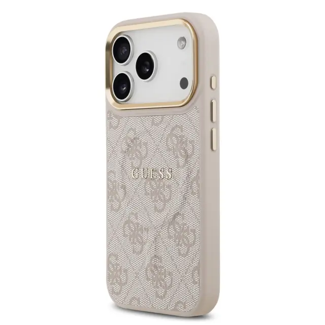 Guess PU Leather 4G Gold Frame MagSafe Case for iPhone 17 Pro Pink 2