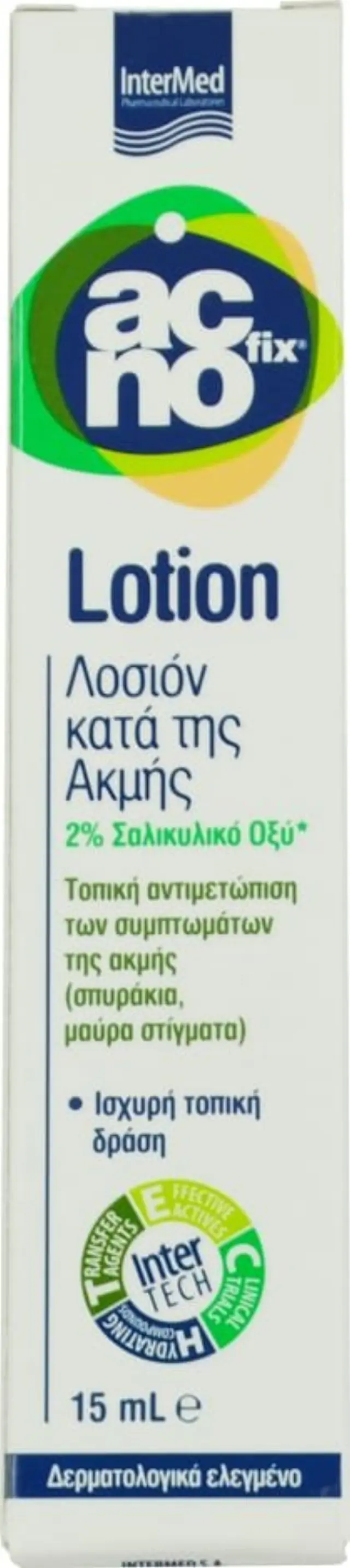 Intermed Acnofix Anti Acne Lotion Λοσιόν Τοπικής Αντιμετώπισης των Συμπτωμάτων της Ακμής (Σπυράκια, Μαύρα Στίγματα) 15ml