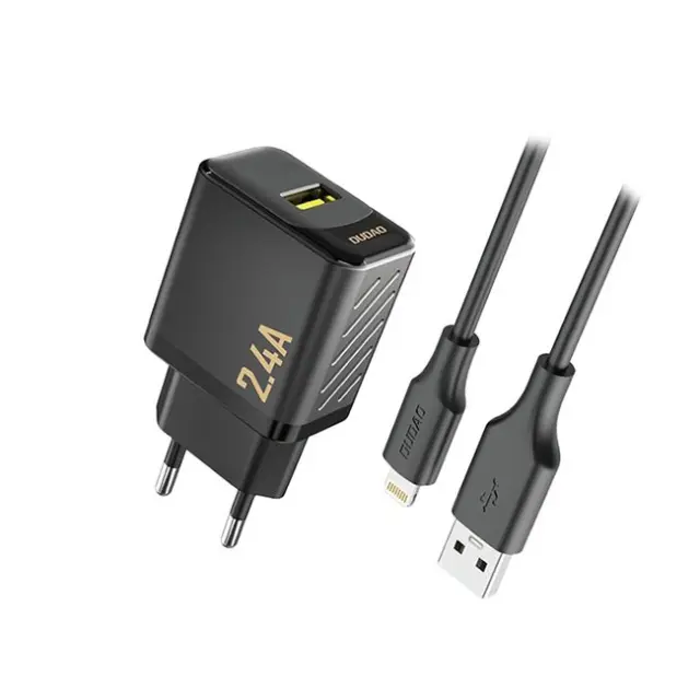 Dudao Φορτιστής A23LEU 2.4A GaN EU USB-A with USB-A to Lightning Cable Black