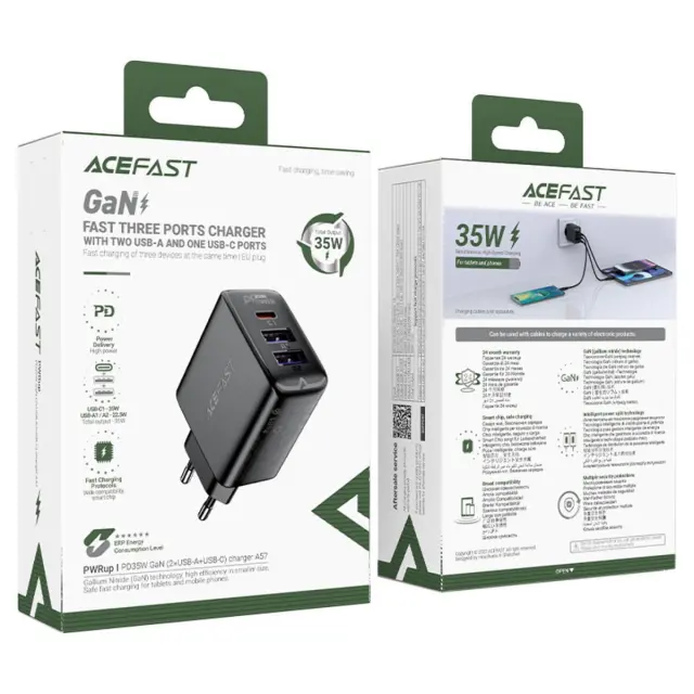 Φορτιστής Ταξιδίου Acefast A57 Fast Charging με 1xUSB-C + 2xUSB-A PD35W GaN Μαύρο 2