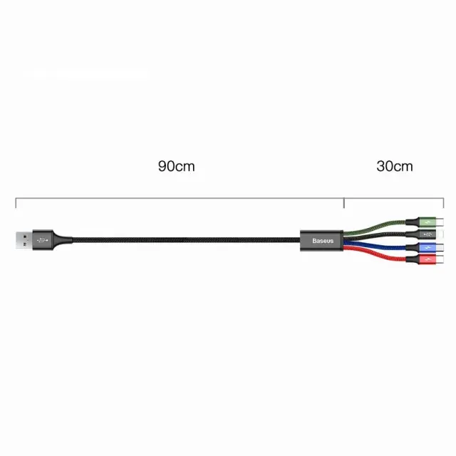 Baseus Cable USB 4in1 Lightning / 2x USB Type C / micro USB Cable In Nylon Braid 3.5A 1.2m black (CA1T4-B01) 2