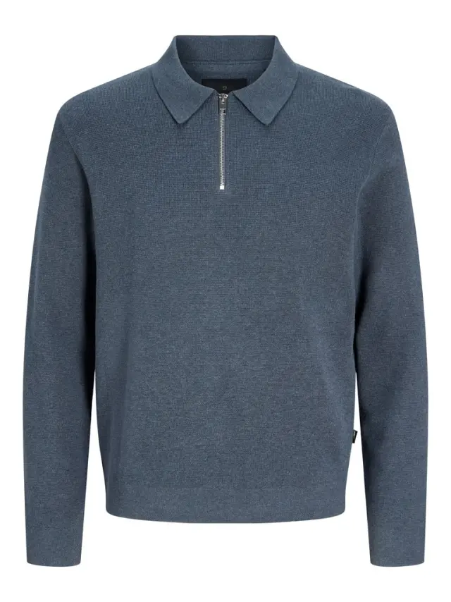 JPRBLAMILANO STITCH KNIT ZIP POLO SN - Turbulence