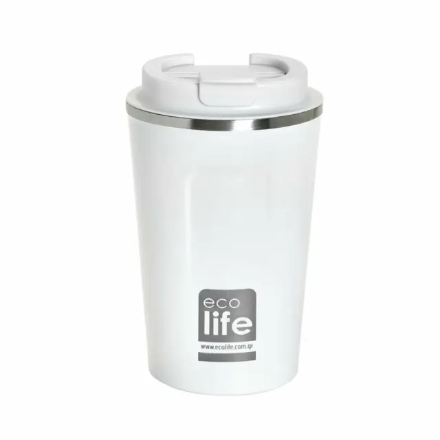 Ecolife® -Coffee Cup Ανοξείδωτο Ποτήρι Θερμός 370ml- Ice White (33-BO-4111).