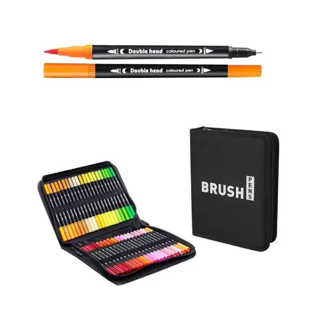 Σετ Μαρκαδόροι Brush Διπλής Μύτης 36 Τεμαχίων με Θήκη - 36pcs Dual Tip Brush Markers Set with Case 0310004