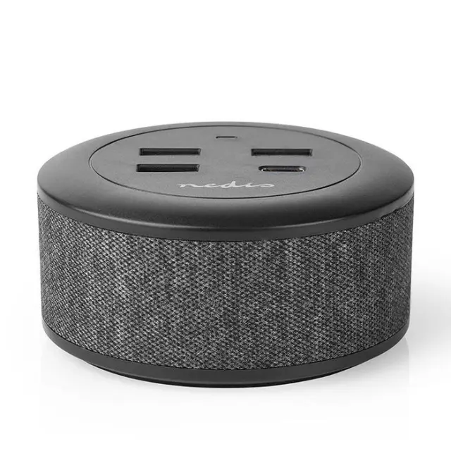 Universal επιτραπέζιος φορτιστής με 4 εξόδους (1x USB-C & 3x USB-A), 3.0A, σε γκρι/μαύρο χρώμα.