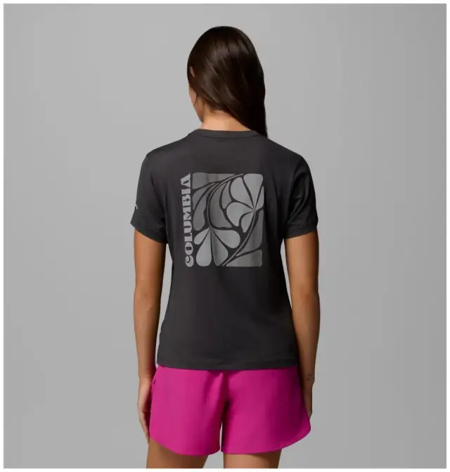 Columbia Parsons Back Graphic T-Shirt Black Heather/Floral Fun – Γυναικείο Μπλουζάκι με Τύπωμα - 2160981-010 - XS