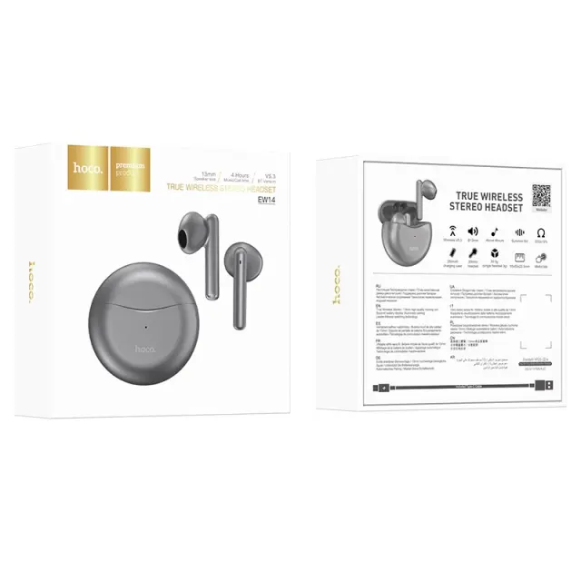 Wireless Hands Free Hoco EW14 V5.3 με Εναλλαγή Master/Slave Συμβατότητα με Siri/Google Assistant Γκρι 2