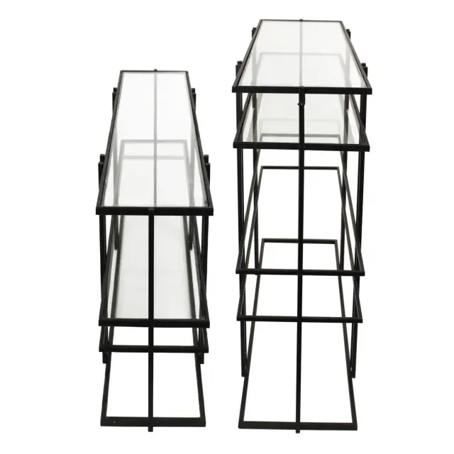 Τραπεζάκι Άκρης Μαύρο Μέταλλο 119x38.5x78.5cm Σετ 2Τμχ 2