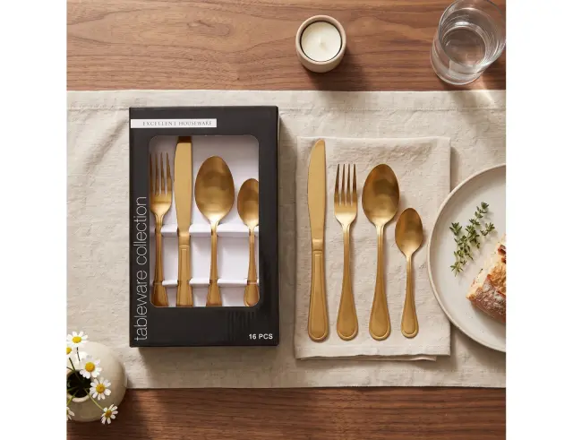 Σετ Μαχαιροπίρουνα Excellent Houseware ανοξείδωτα - Gold - 16τμχ CC4100750