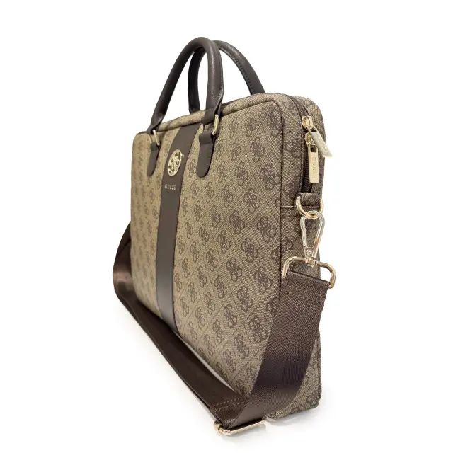 Guess PU 4G Stripe Metal Logo Computer Bag 14" Brown 3