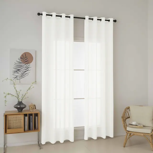 Beauty Home Κουρτίνα γάζα μονόχρωμη με 8 μεταλλικούς κρίκους Fit Art 8447 140x270 Εκρού 2