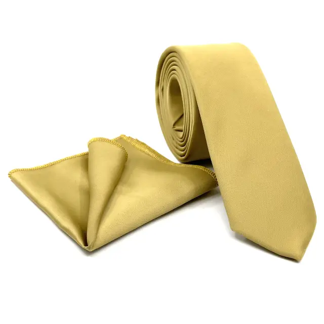 Golden Γραβάτα Σατέν Ματ 6,5 cm με Ασορτί Μαντήλι