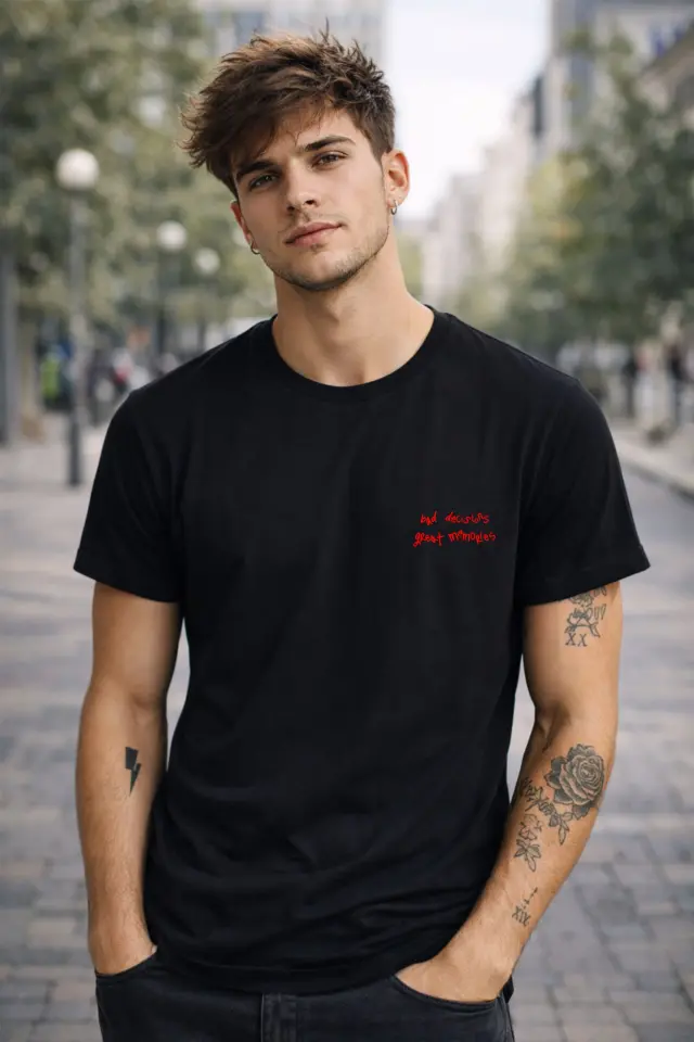 T-shirt Noshame® Μαύρο με τύπωμα bad desicions, great memories - 122576 - XXL 2