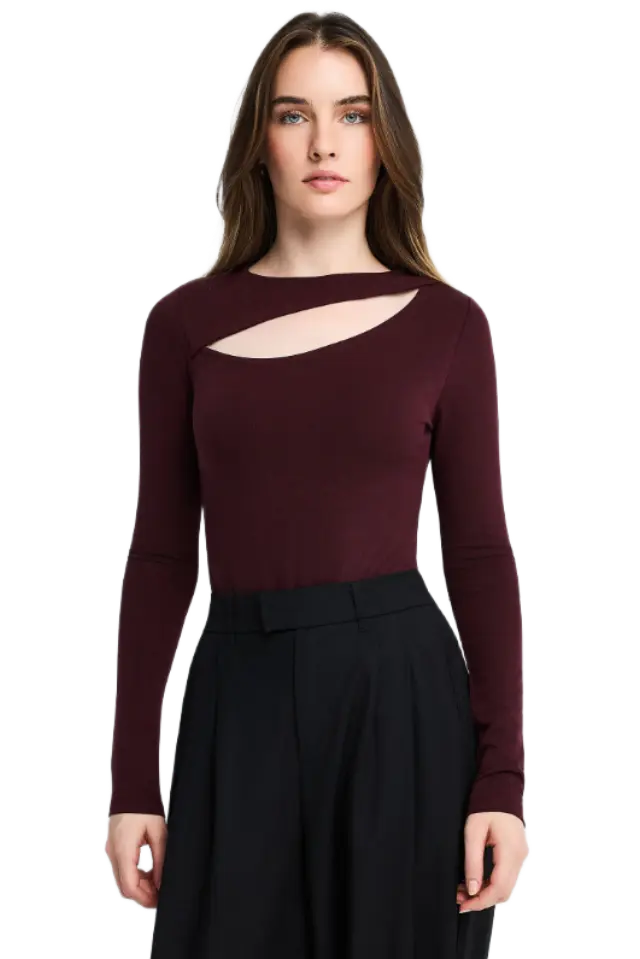 FunkyBuddha γυναικείο μακρυμάνικο rib κορμακι με cut out FBL014-108-17-2