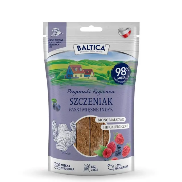 BALTICA Przysmaki Regionów Puppy Mono Meat Strips Turkey – dog treat – 90 g