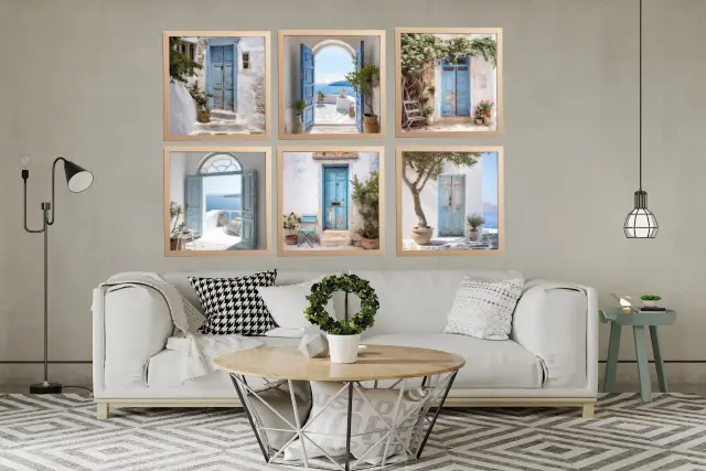 Θέμα (island ) 6 Κάδρα 37x37cm 6 κορνίζες ξύλινες χρώμα φυσικό ξύλο θέμα με πλαστικοποίηση (Κ 2033/69+ island) 2