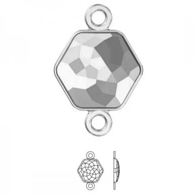 Σύνδεσμος Καστόνι για Swarovski 4683 Fantasy Hexagon 10x11.2mm - Rhodium Plated - 1τεμ