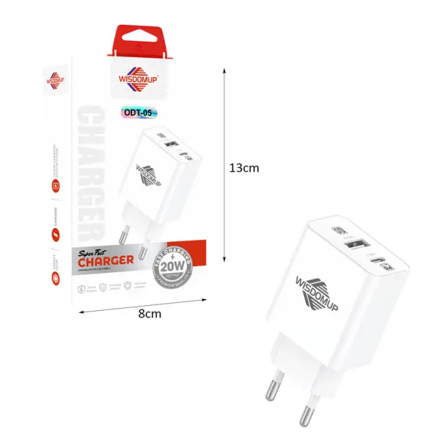 Wisdomup Φορτιστής 20W USB & Type C Διπλής Θύρας Ταχείας Φόρτισης ODT-05 – 20W Dual Port USB & Type C Fast Charger 961215 2