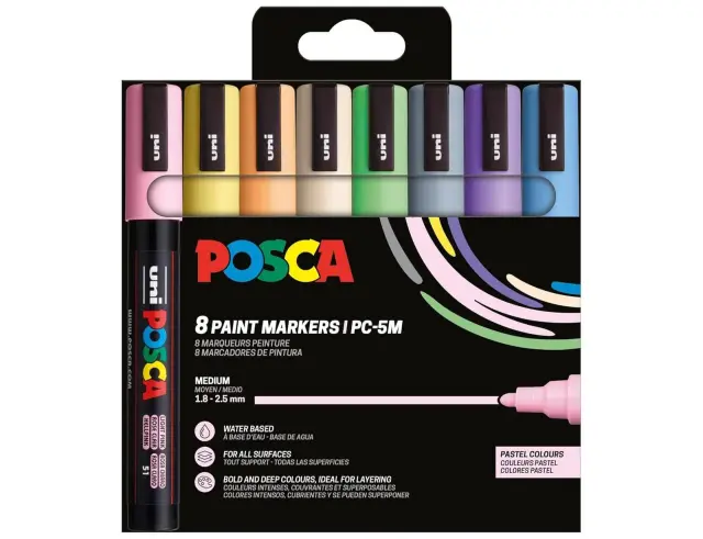 Μαρκαδόροι Σχεδίου Uni Posca PC-5M Pastel Medium με πάχος μύτης 1.8-2.5mm - 8 τεμάχιαPC-5M 8P SET PASTEL COLOR
