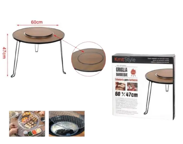 KMT Style Στρογγυλή Φορητή Ψησταριά Κάρβουνου για BBQ με Καπάκι 60x47εκ. Καφέ 3