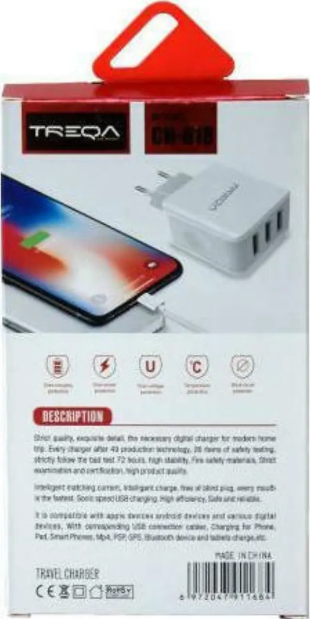 Treqa Φορτιστής Χωρίς Καλώδιο με 3 Θύρες USB-A Λευκός (CH-618) 2