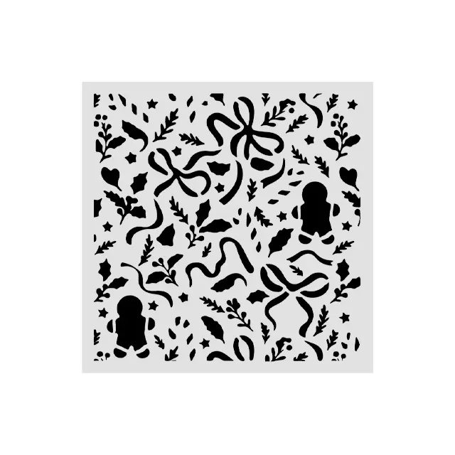 Thick Stencil Stamperia 12x12cm, Christmas, Φιόγκοι και gingerbread