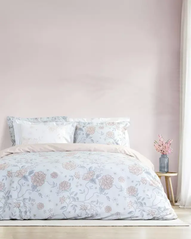 Σετ Σεντόνια Floral Dream Σιέλ, Τιρκουάζ, Ροζ Υπέρδιπλα λάστιχο (1 x 160x200+32 + 1 x 240x260 + 2 Μαξιλαροθήκες Oxford 4 πλευρών 52x72+5)