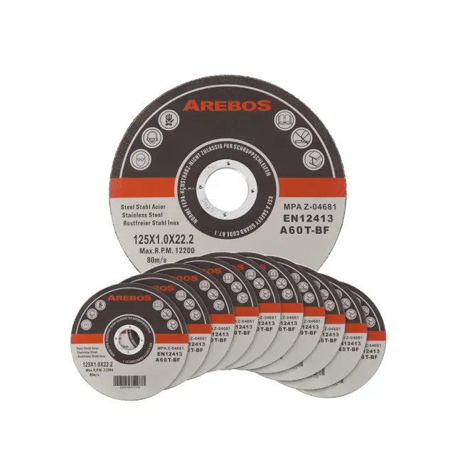 Δίσκοι Κοπής Arebos 125 mm για Μέταλλο & Ανοξείδωτο Χάλυβα (Σετ 10 Τεμαχίων) – Πάχος 1 mm, MPA Certified