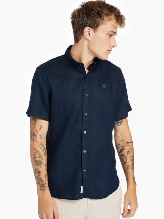 TIMBERLAND LS E-R POP SOLID SHIRT ΠΟΥΚΑΜΙΣΟ ΑΝΔΡΙΚΟ NAVY BLUE