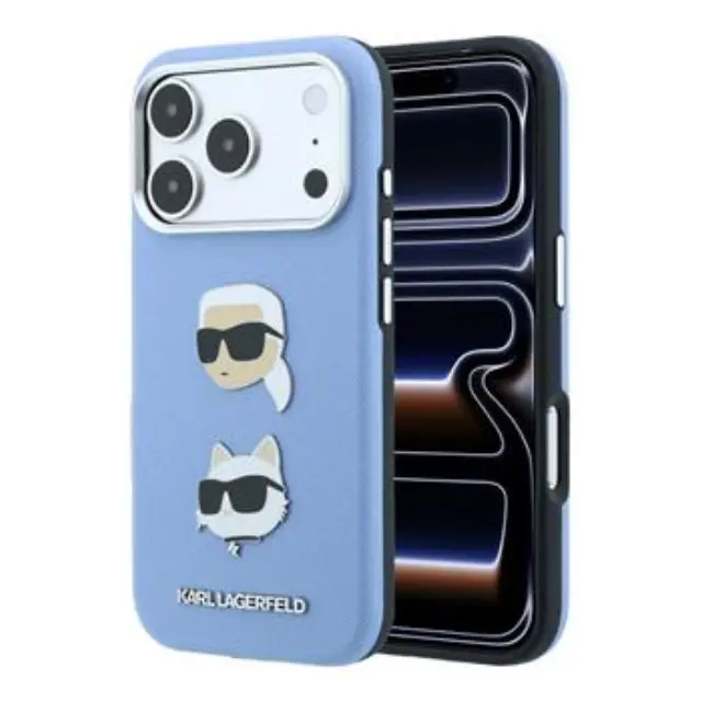 Karl Lagerfeld PU Semi Wrap Saffiano K&CH Heads Case for iPhone 18 Pro Blue