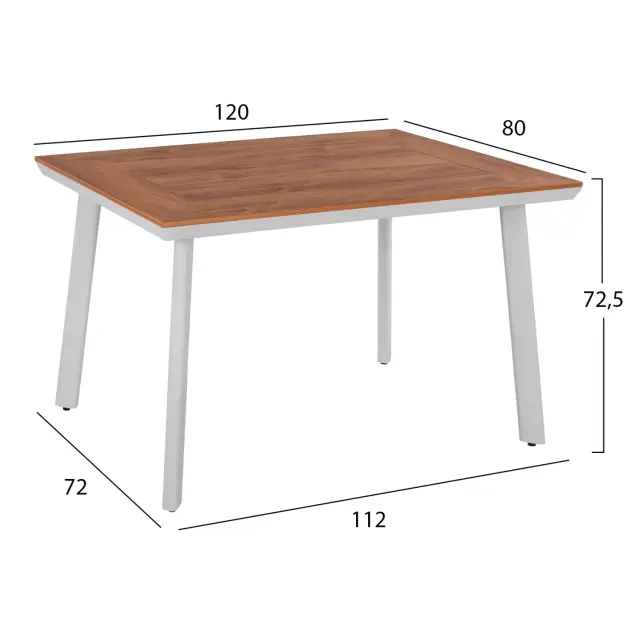 Τραπέζι αλουμινίου Taber λευκό με επιφάνεια Polywood 120x80x72,5 εκ. 2