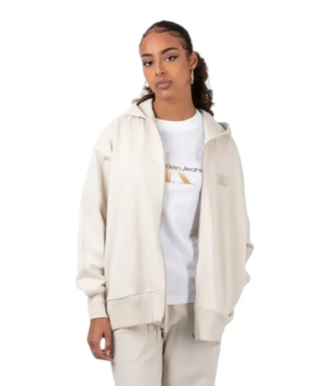 Calvin Klein - Γυναικείο Φούτερ Zip Detail Logo Regular Fit J20J219756-ACF Μπεζ - XS