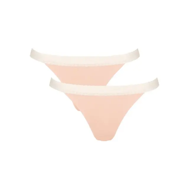 Sloggi Γυναικείο Slip GO Ribbed H Tanga - Διπλό Πακέτο, Χρώμα Πούδρα - XL