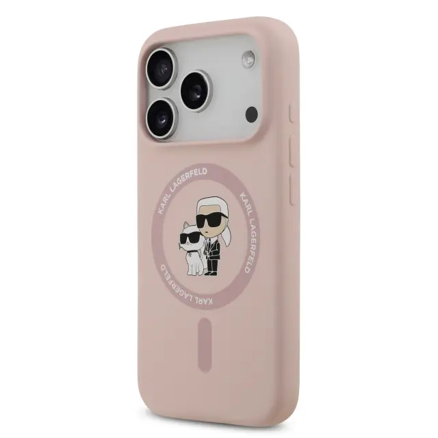 Karl Lagerfeld Liquid Silicone Karl and Choupette MagSafe Case for iPhone 18 Pro Pink 2