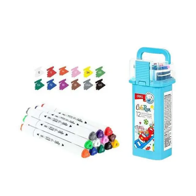 Μαρκαδόροι Σχεδίου με Διπλή Μύτη Colorun Washable 12 Χρωμάτων / 482507 (Deli)