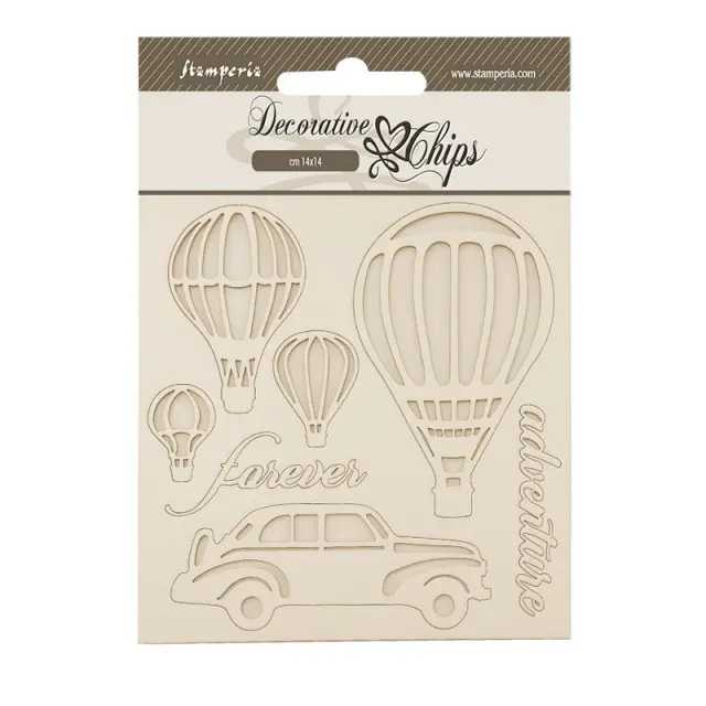Chipboard Stamperia 14x14cm, Timeless, Hot air ballons
