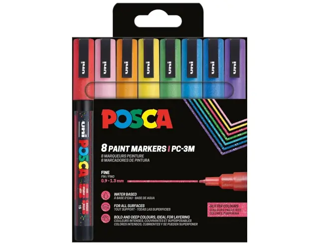 Μαρκαδόροι Σχεδίου Uni Posca PC-3ML Sparkling με πάχος μύτης 0.9-1.3mm - 8 τεμάχιαPC-3ML 8P SET SPARKLING COLOR