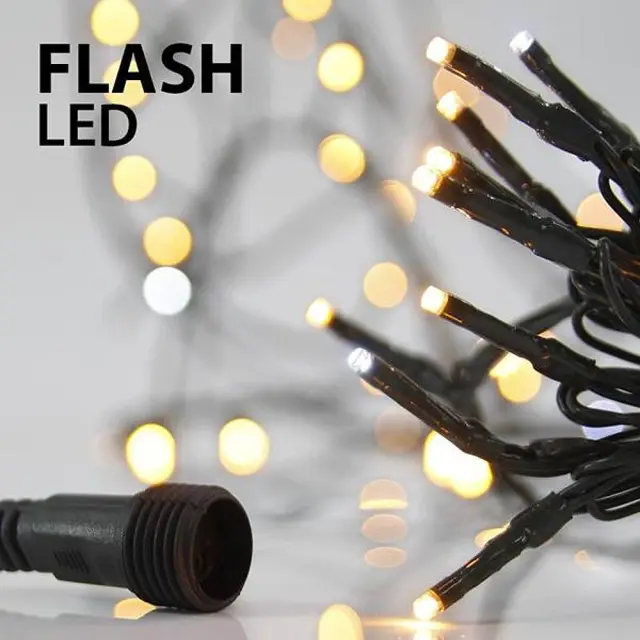 100 LED Επέκταση Ως 3 Με Μετασχηματιστή Προέκταση 300cm Πράσινο Καλώδιο Χαλκού Θερμό Λευκό Φως + 9 Λευκά Flash LED IP44