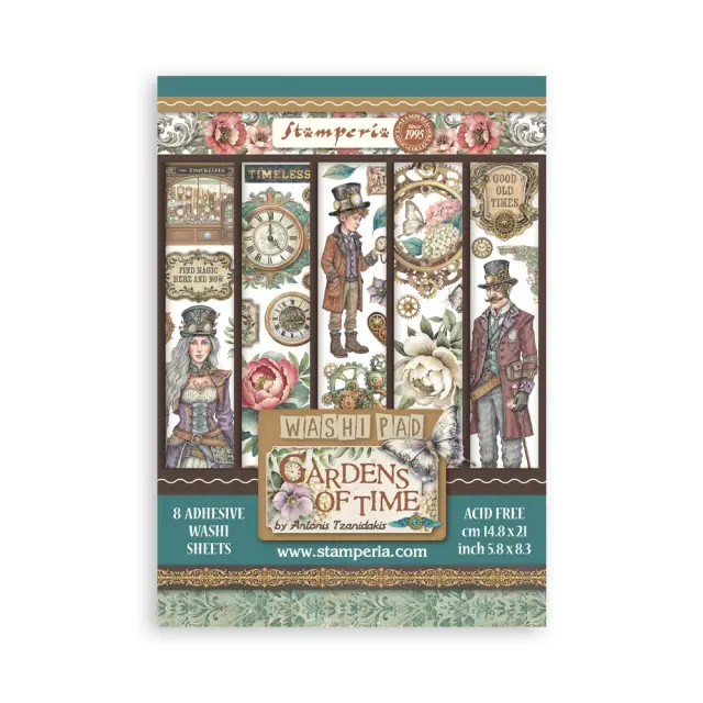 Αυτοκόλλητα Washi pad A5, 8 φύλλα, Gardens of Time