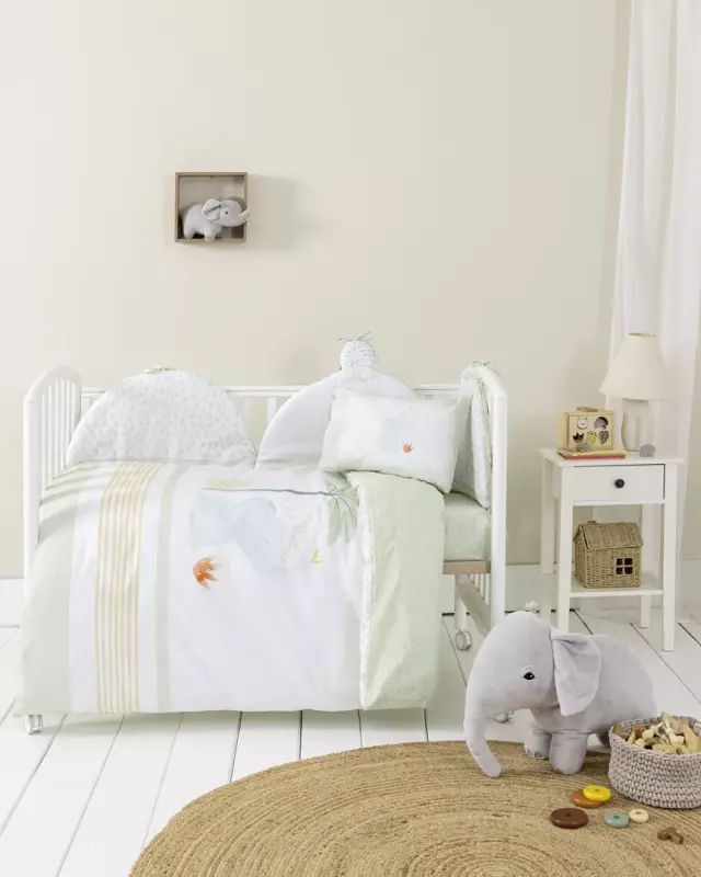 Σετ Σεντόνια Κούνιας 120x170 Nima Nature's Kiss White-Green 100% βαμβακερόΧωρίς Λάστιχο