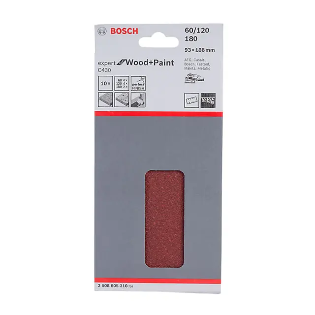 Φύλλα Παλμικού 93x186mm K60/120/180 BOSCH 2608605310 10Τμχ