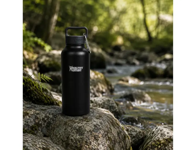 Μπουκάλι Θερμός Stein Healthy Human με χωρητικότητα 950ml και διατήρηση θερμοκρασίας 12h ζεστό / 24h κρύο - Pure Black 32OZ Pure Black