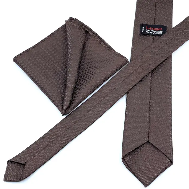 Καφέ Ζακάρ Γραβάτα Microfiber Σετ με Μαντηλάκι 3